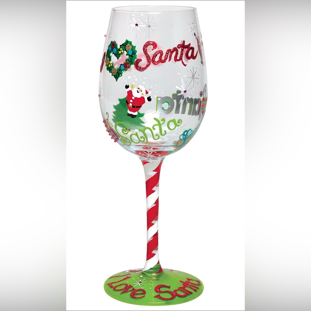 "I Love Santa" Wine Glass by Lolita NWT hand painted